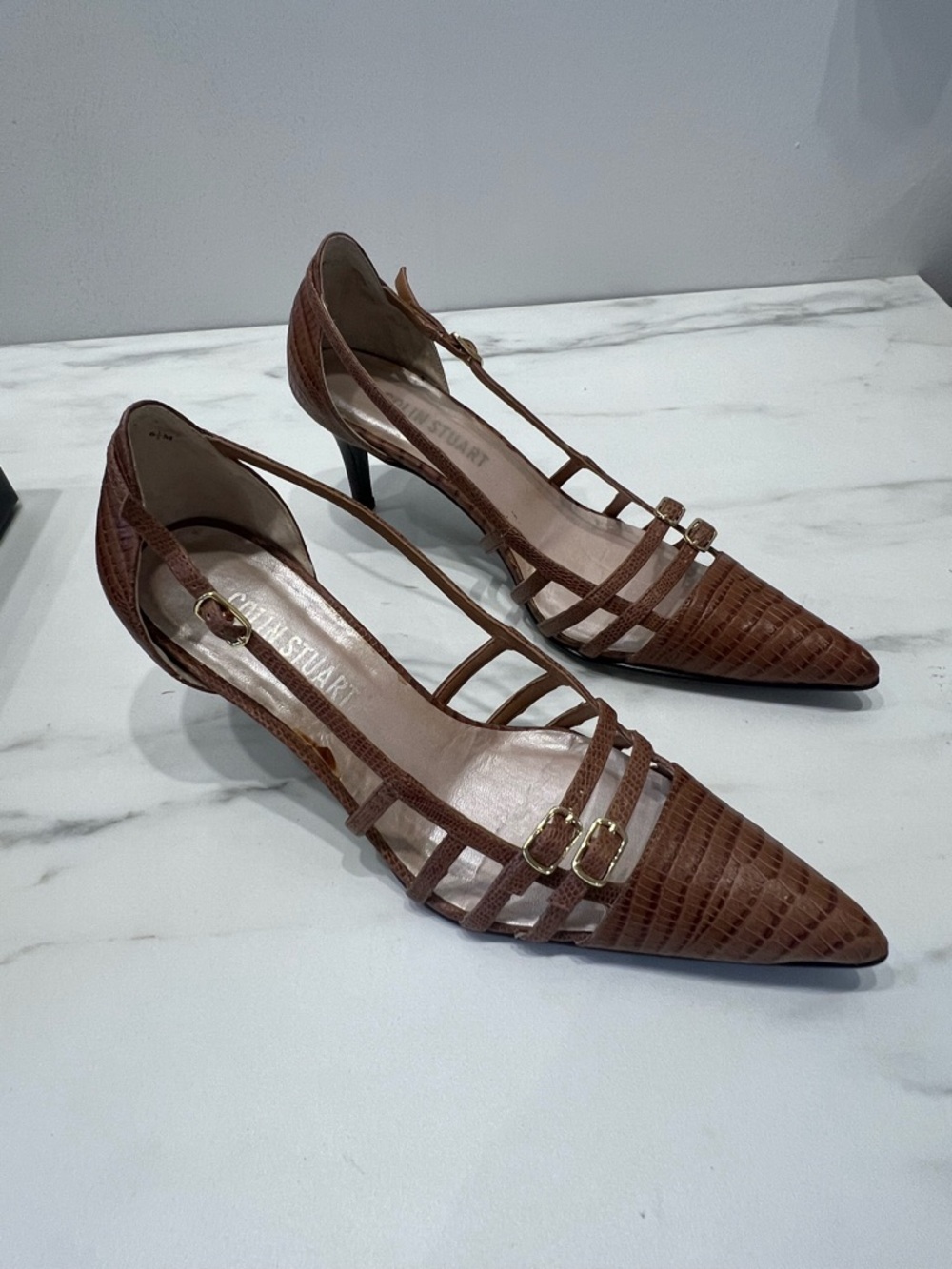 Stuart WeitzmBrown Pointed Toe Strappy Pumps